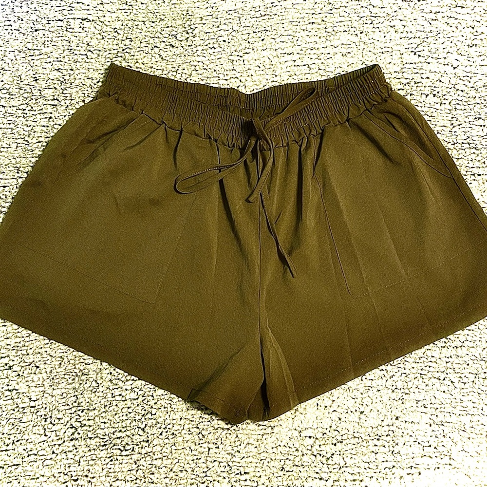 Relaxed Olive Drawstring Women’s Shorts and Button up collared Shirt